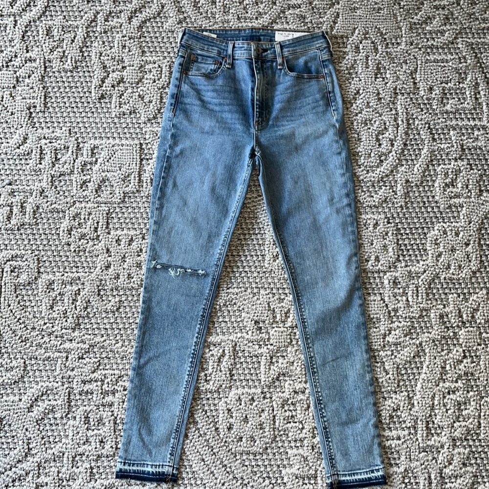 Rag and Bone high rise skinny jeans with knee slit